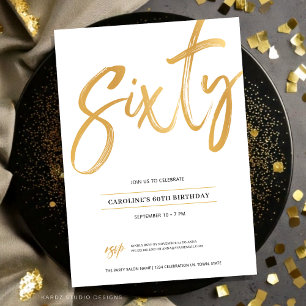 White Gold Script Soixante Anniversaire Invitation