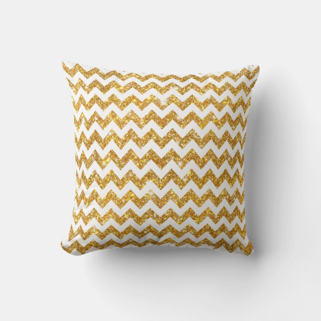 White Gold Shining Faux Glitter Chevron Pattern Kussen (Voorkant)