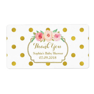 White Gold Stippen Floral Baby shower Labels