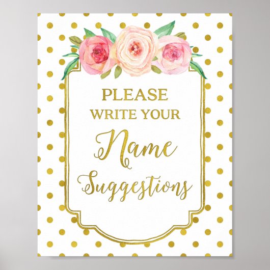 White Gold Stippen Name Suggestions Sign Poster (Voorkant)