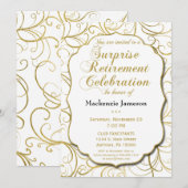 White Gold Swirl Surprise Retirement Uitnodiging (Voorkant / Achterkant)