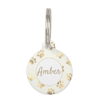 White Gold Textured Paw Print Personated Huisdierpenning