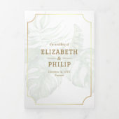 White Gold Tropical Destination World Map Wedding Drieluik Uitnodiging (Cover)