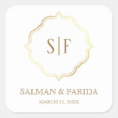 White Gold Wedding Favor Square Sticker (Voorkant)