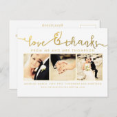 White Gold Wedding Love & Bedankt Script Foto Briefkaart (Voorkant / Achterkant)