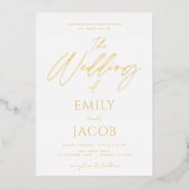 White Gold Wedding Modern Typography Script Folie Uitnodiging (Voorkant)