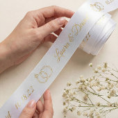 White Gold Wedding Specialized Name Ribbon Lint
