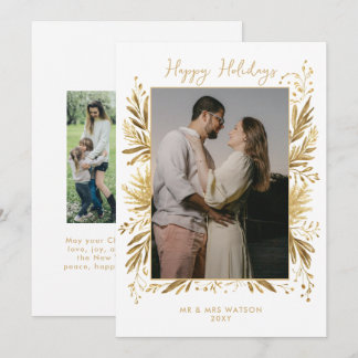 White Gold Winter Botanical Christmas 4 Photo  Feestdagenkaart