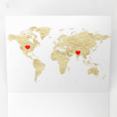 White Gold World Map All in One Wedding Drieluik Uitnodiging (Binnenzijde eerst)