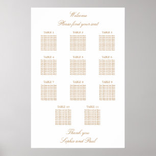 White Golden Beige 11 Table Wedding Seating Chart Poster