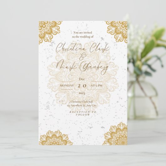 White Golden Modern Invitation Kaart (Staand voorkant)