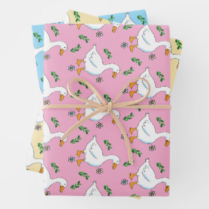 White Goose Pattern Wrapping Paper Flat Sheet Set