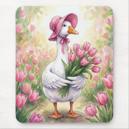 White Goose With Pink Tulips Muismat
