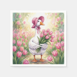 White Goose With Pink Tulips Servet