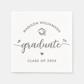White Graduation Gray Script Hearts Cap Modern Fun Servet (Voorkant)