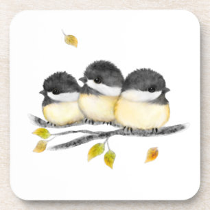 White Gray Chickadee Bird  Bier Onderzetter