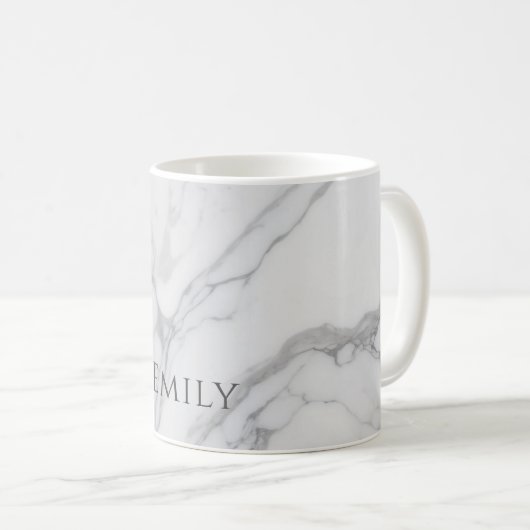 White Gray Personalized Marble Texture Koffiemok (Voorkant rechts)