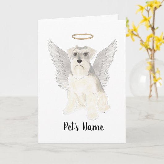 White Gray Schnauzer Sympathie Memorial Kaart (Gele Bloem)