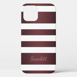 White Grayish Burgundy Red striped iPhone 12 Hoesje