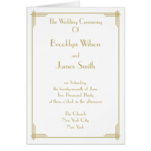 White Great Gatsby Art Déco Programmes de mariage 