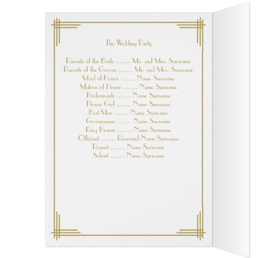 White Great Gatsby Art Déco Programmes de mariage (Intérieur (Gauche))