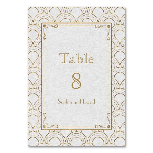 White Great Gatsby Gold Art Déco NUMÉRO DE TABLE (Dos)