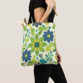 White Green and Blue Floral Tote Bag (De près)