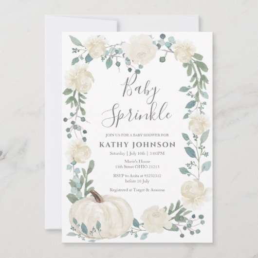 White Green Citrouille Baby Sprinkle Invitation (Devant)