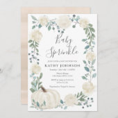 White Green Citrouille Baby Sprinkle Invitation (Devant / Derrière)