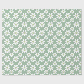 White Green Daisy Pattern  Cadeaupapier