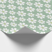 White Green Daisy Pattern  Cadeaupapier (Hoek)