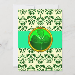 WHITE GREEN DAMASK MET SHAMROCK St Patrick's Day Kaart