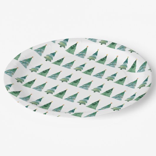 White Green Festive Winter Tree Christmas   Papieren Bordje (Gekanteld)