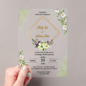 White Green Floral Acrylique Mariage Invitations (In situ (ordinateur de poche))