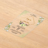 White Green Floral Acrylique Mariage Invitations (Poser)
