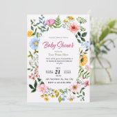 White & Green Floral Baby Shower Invitations Fille (Debout devant)