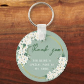 White Green Floral Bride Tribe Wedding Favor Sleutelhanger (Achterkant)