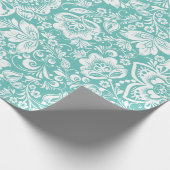 White & Green Floral DamasPattern Cadeaupapier (Hoek)