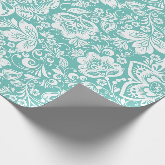 White & Green Floral DamasPattern Cadeaupapier (Hoek)