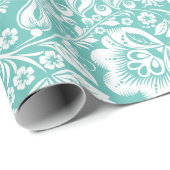 White & Green Floral DamasPattern Cadeaupapier (Rol Hoek)