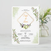 White & Green Floral Watercolor Wedding Invitation (Debout devant)