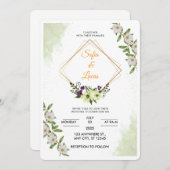 White & Green Floral Watercolor Wedding Invitation (Devant / Derrière)