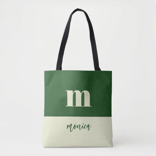 White & green initial personalized tote bag (Devant)