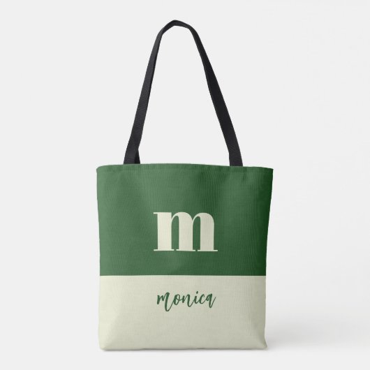 White & green initial personalized tote bag (Dos)