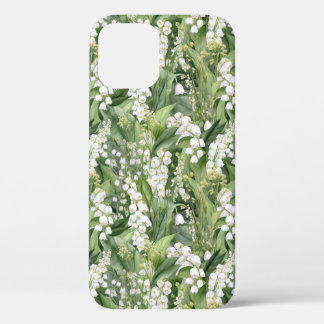 White Green Lilies of the Valley Flowers Art iPhone 12 Hoesje