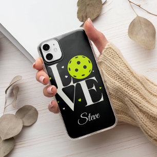 White & Green Love Pickleball Zwarte glitter Case-Mate iPhone 14 Plus Hoesje