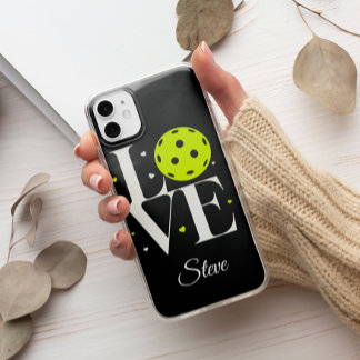 White & Green Love Pickleball | Zwarte glitter Case-Mate iPhone 14 Plus Hoesje