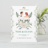 White & Green Minimalist Floral Wedding Invitation (Debout devant)