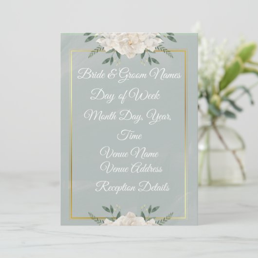 White & Green Modern Minimalist Wedding Invitation (Debout devant)