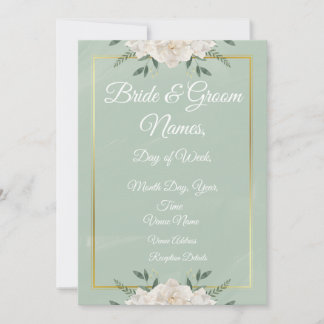 White & Green Modern Minimalist Wedding Invitation Kaart